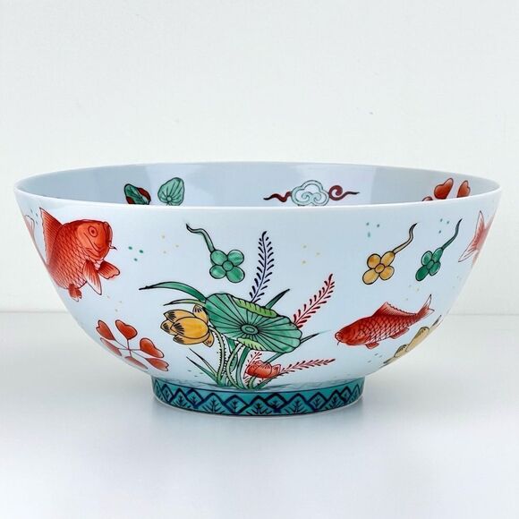 Vintage 10" Andrea by Sadek #6284 Porcelain Bowl Koi Fish & Underwater Flora - Picture 2 of 9